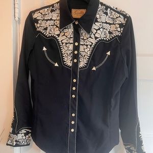 Scully western silver and black embroidered top